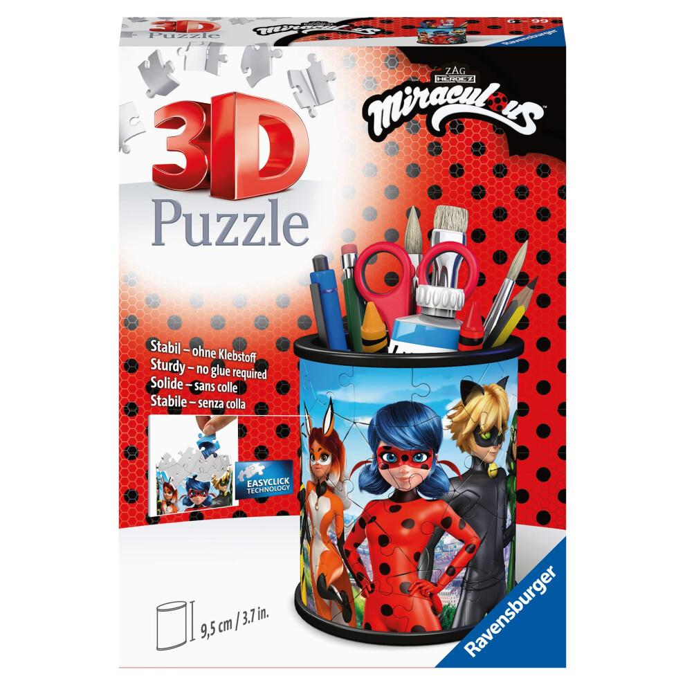 Ravensburger Miraculous Tales of Ladybug & Cat Noir 3D Jigsaw Puzzle for Kids Age 6 Years Up - 54 Pieces Pencil Pot - No Glue Required