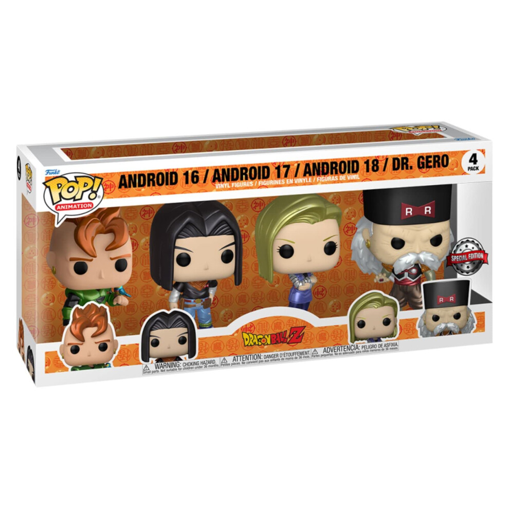 Funko Pop! Exclusive Dragon Ball Z Animation 4-Pack - Android 16, Android 17, Android 18 & Dr. Gero - Android Saga Collectible Vinyl Figure - 61120