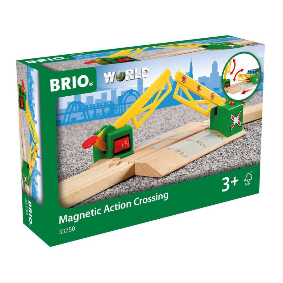 BRIO World 33750 - Magnetic Action Crossing - Wooden Toy Train Accessory for Kids Ages 3 and Up