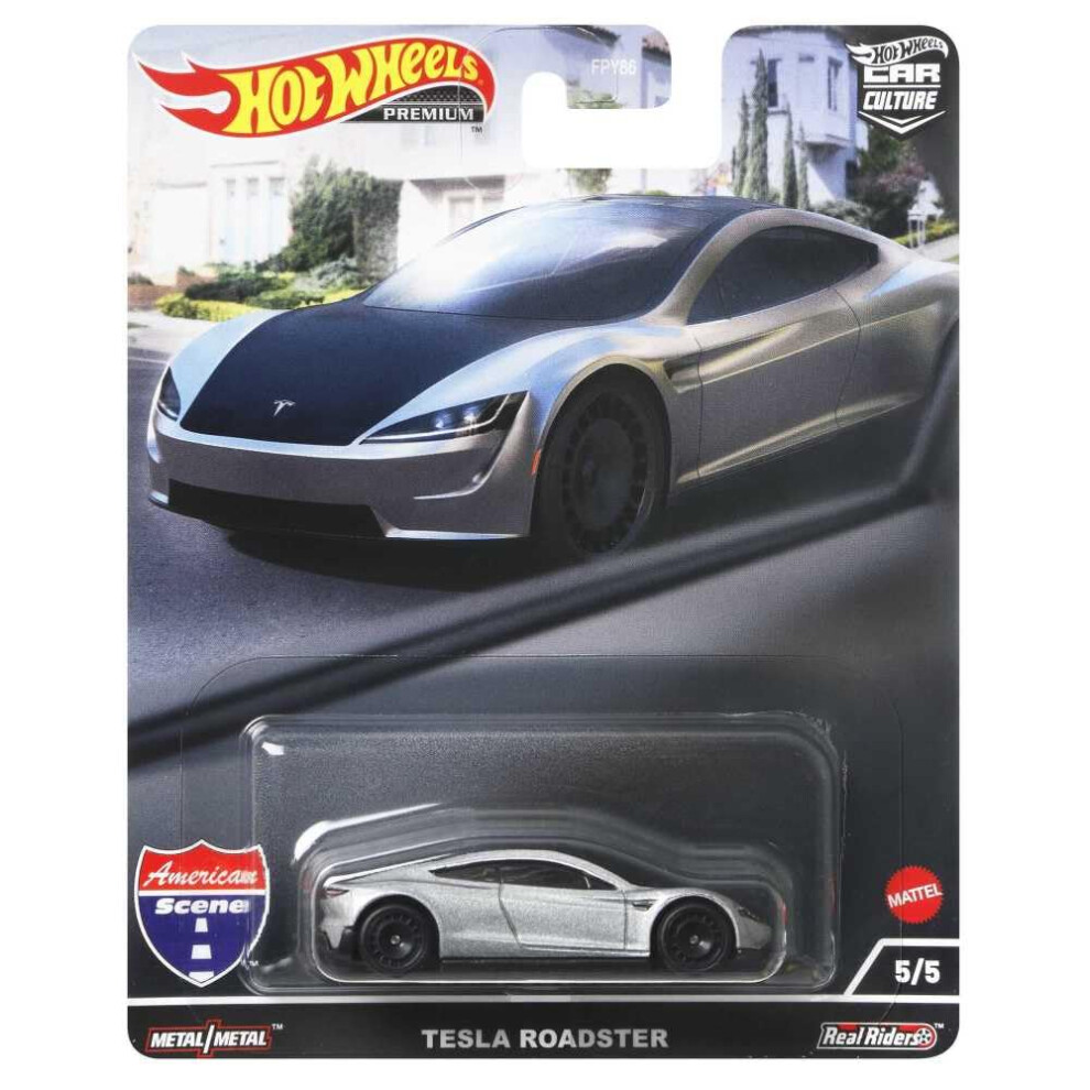 Hot Wheels Tesla Roadster Safari Vehicle for 3 Kids Years Old & Up, Premium Collection of Car Culture 1:64 Scale Vehicles