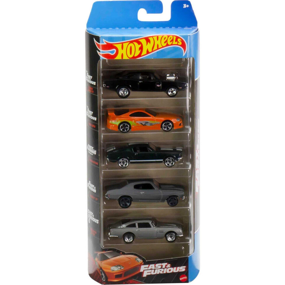 Hot Wheels Cars, 5 Fast & Furious 1:64 Scale Vehicles, Toy Race & Drift Car Replicas from the Fast Movies, Exclusive Deco, for Kids & Collectors