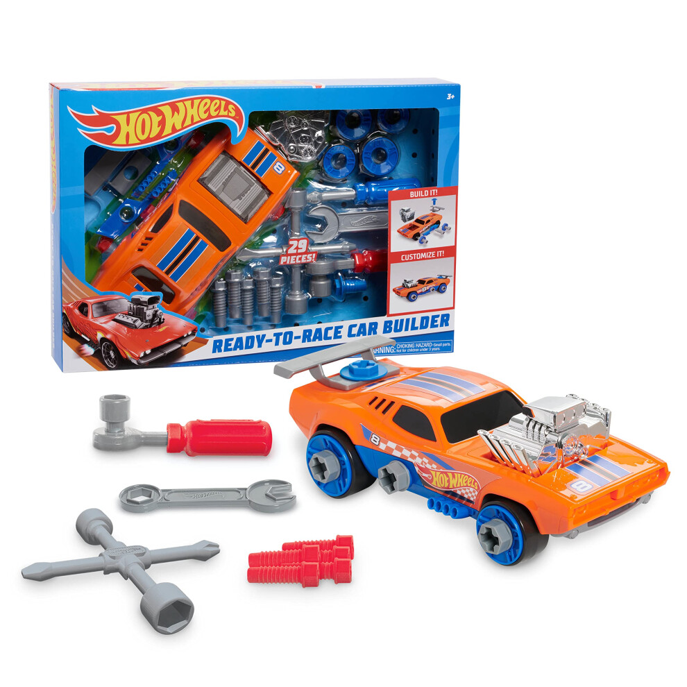 Hot Wheels Ready-to-Race Car Builder Set Rodger Dodger, 29-piece Pretend Play Vehicle Set, Kids Toys for Ages 3 Up by Just Play