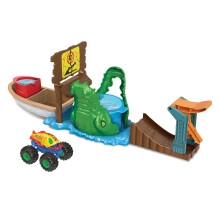 Hot Wheels Monster Trucks Angriff auf das Krokodil Set mit 1 Monster Truck Color Shifters, Wasserspiel, Kinderspielzeug, ab 4 Jahren, HGV14