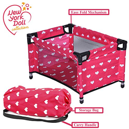 The New York Doll Co Κούκλα Fold n' Store Pack N' Play - Παιχνίδι με Καρδιές 1