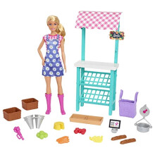 Barbie Berufe Spielset, Bauernmarkt Set mit blonder Puppe, Möbel & Zubehör