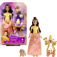 Mattel Disney Princess Toys, Belle Doll with Shiny Clothing, Tea Cart, Friends and Food Pieces, Tea Time Cart Playset, Inspired Disney Movie