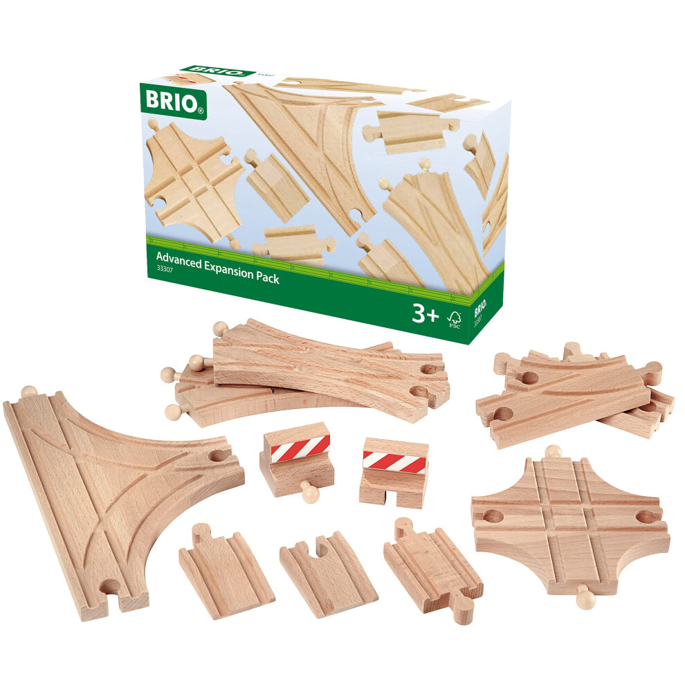 Brio World 33307 - Advanced Expansion Pack - 11 Piece Set of Wooden Train Tracks for Kids Ages 3 and Up