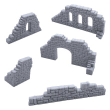 EnderToys Ruined Stone Walls Set A, Terreinlandschap voor tafelblad 28mm Miniaturen Wargame, 3D-geprint en beschilderbaar