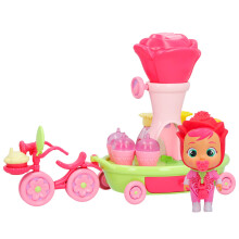 Cry Babies Magic Tears Happy Flowers Rose's Fahrradwagen-Spielset | 17+ Accessoires und exklusive Rosenpuppe