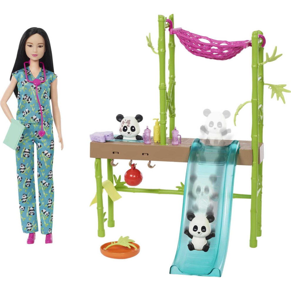 Barbie Doll And Accessories, Panda Care And Rescue Playset Vet Doll, 2 Pandas With Color-Change Transformation And 20+ Pieces