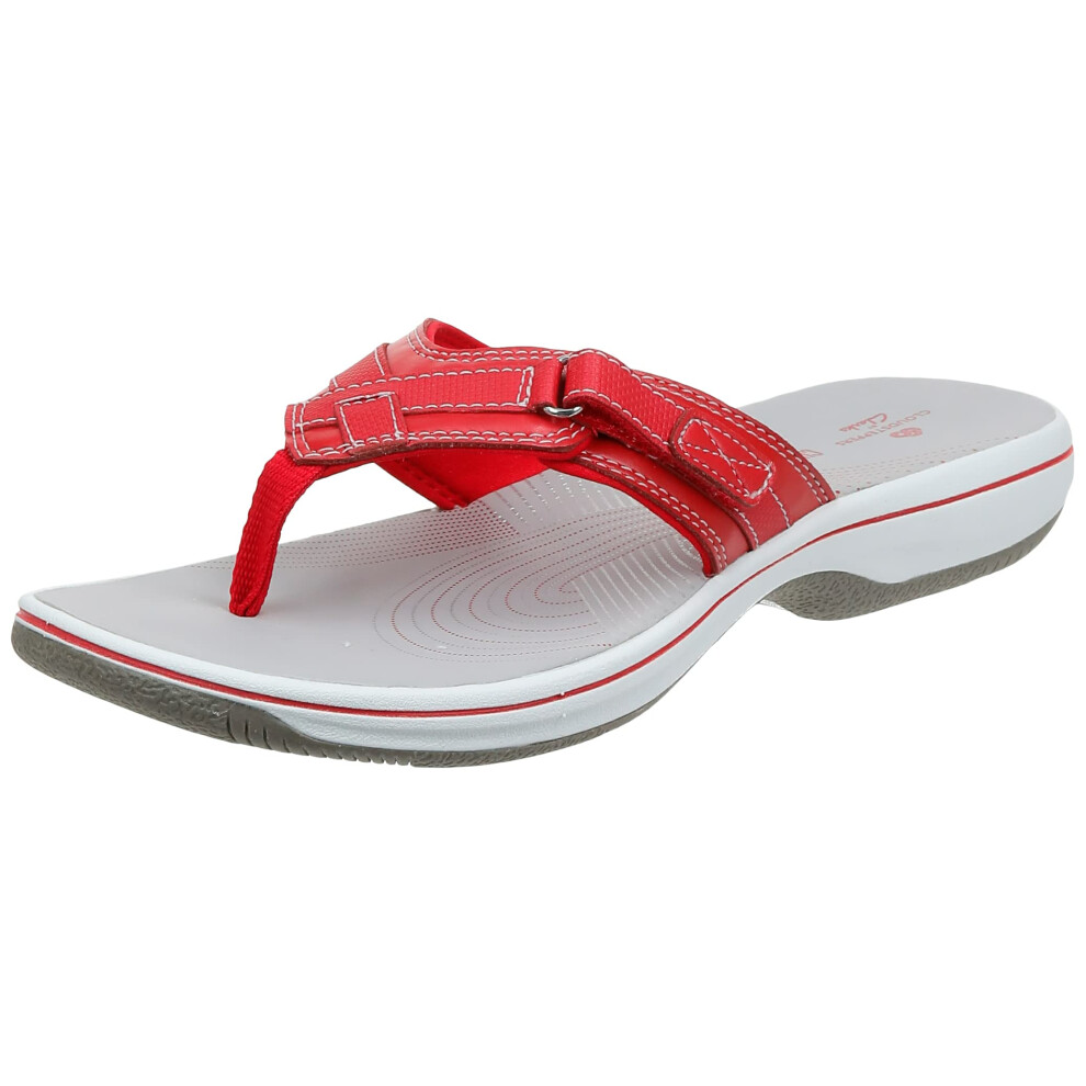 Clarks Women's Breeze Sea Flip-Flop, New Red Synthetic, 10