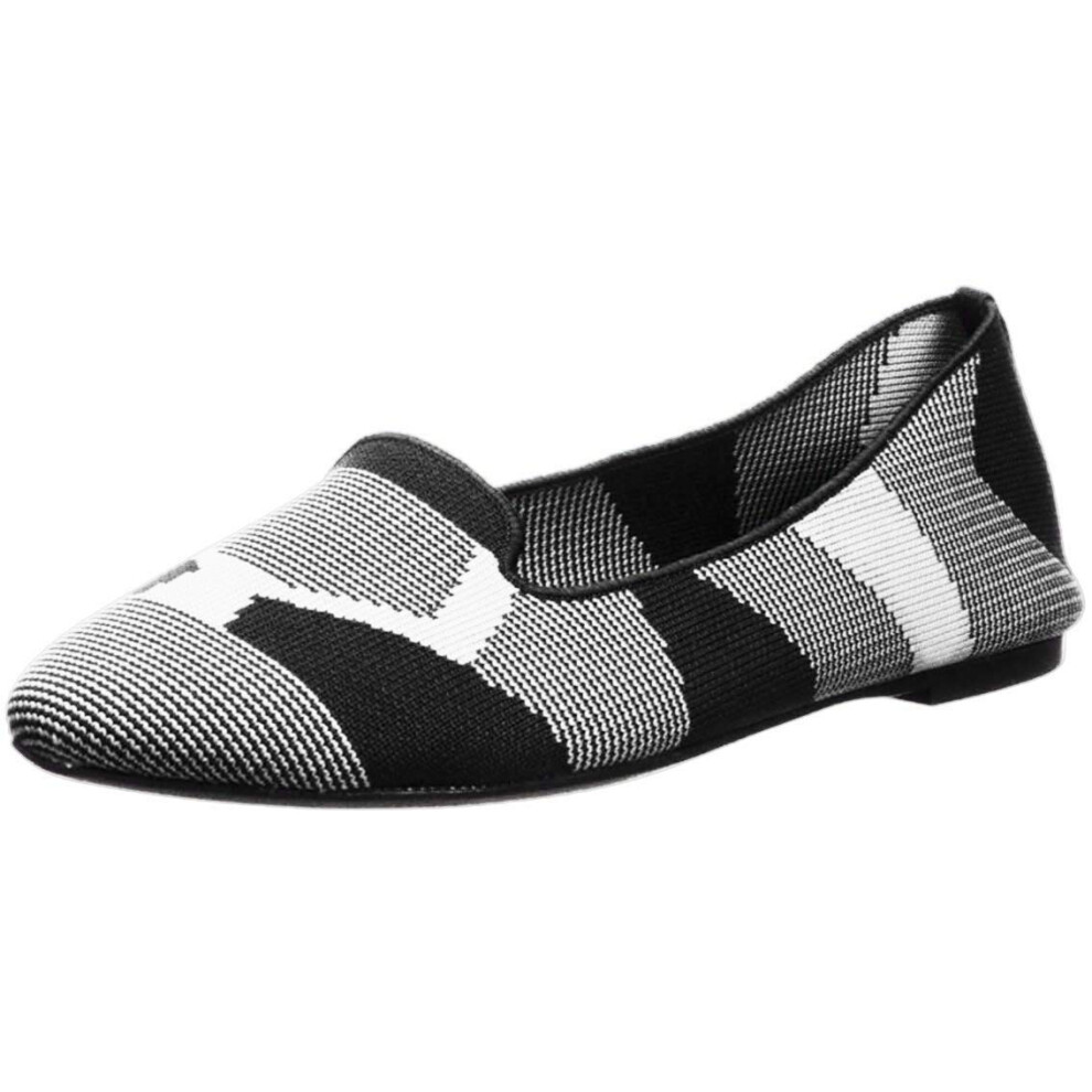 Skechers Women's Cleo-Sherlock-Engineered Knit Loafer Skimmer Ballet Flat, Black/White, 9 M US