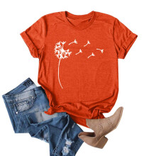 Cicy Bell Dames Leuke Paardebloem T-shirts O-hals Grafische T-shirts Casual korte mouw zomertopjes (rood X-L)