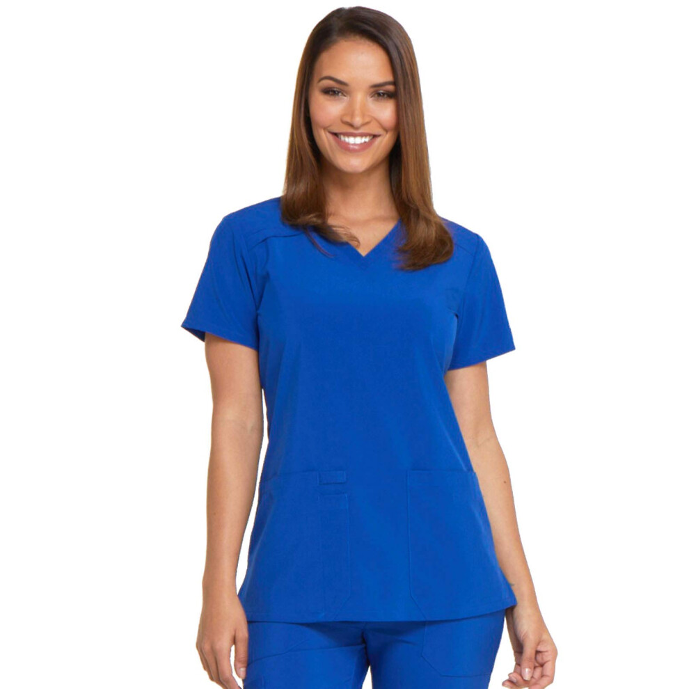 Dickies EDS Essentials Scrubs, V-Neck Womens Tops with Four-Way Stretch and Moisture Wicking DK615, XXS, galaxy Blue