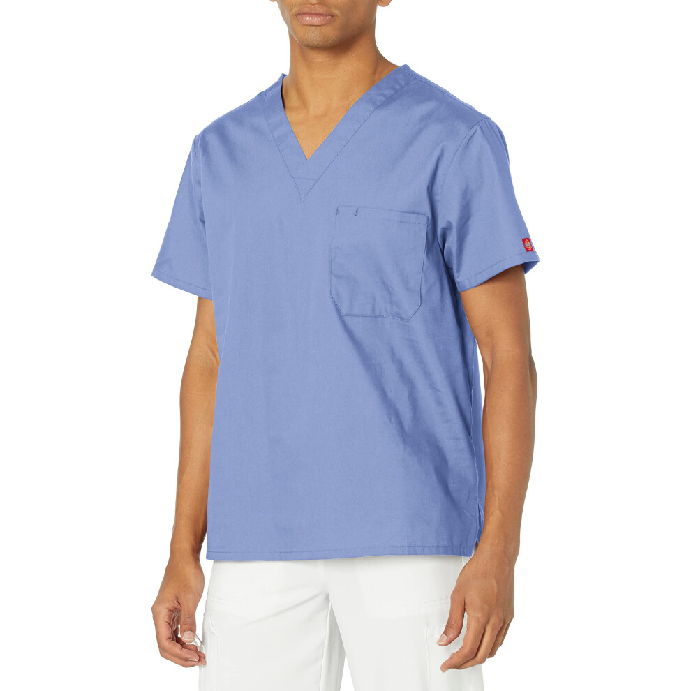 Dickies Mens Signature V-Neck Scrubs Shirt, ceil Blue, X-Small