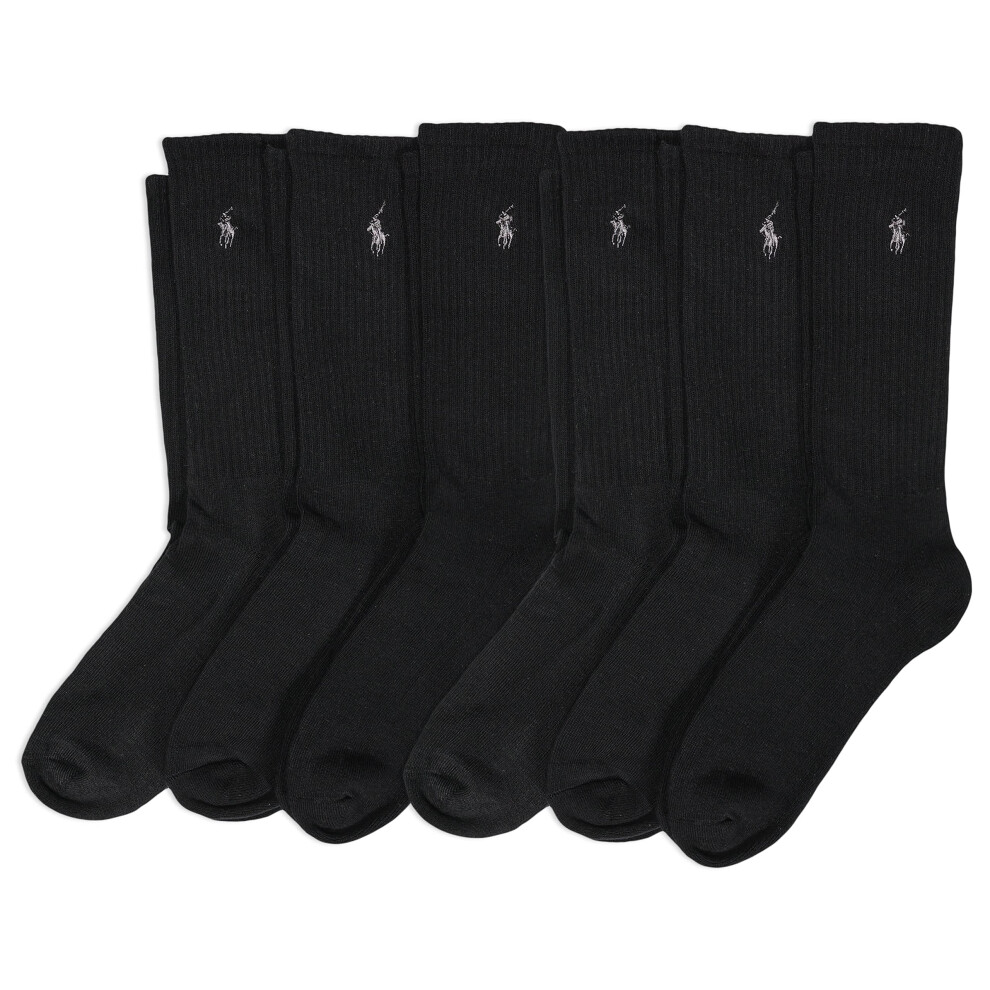 POLO RALPH LAUREN Mens classic Sport Solid Socks 6 Pair Pack - cushioned cotton comfort, Black, 12-17