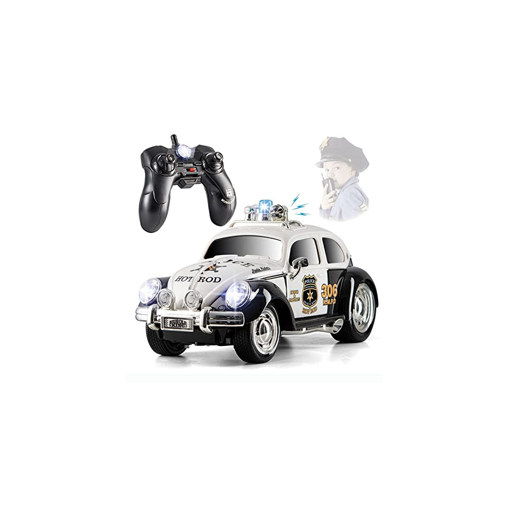 Top Race Remote Control Police Car, with Lights and Sirens RC Police Car for Kids Easy to Control, Rubber Tires, Heavy Duty Old Fashioned Style