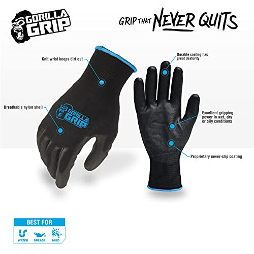 Gorilla Grip Handskar, Max Grip, All Purpose, Halkfria, Nylon, Medium, 25 Par 1