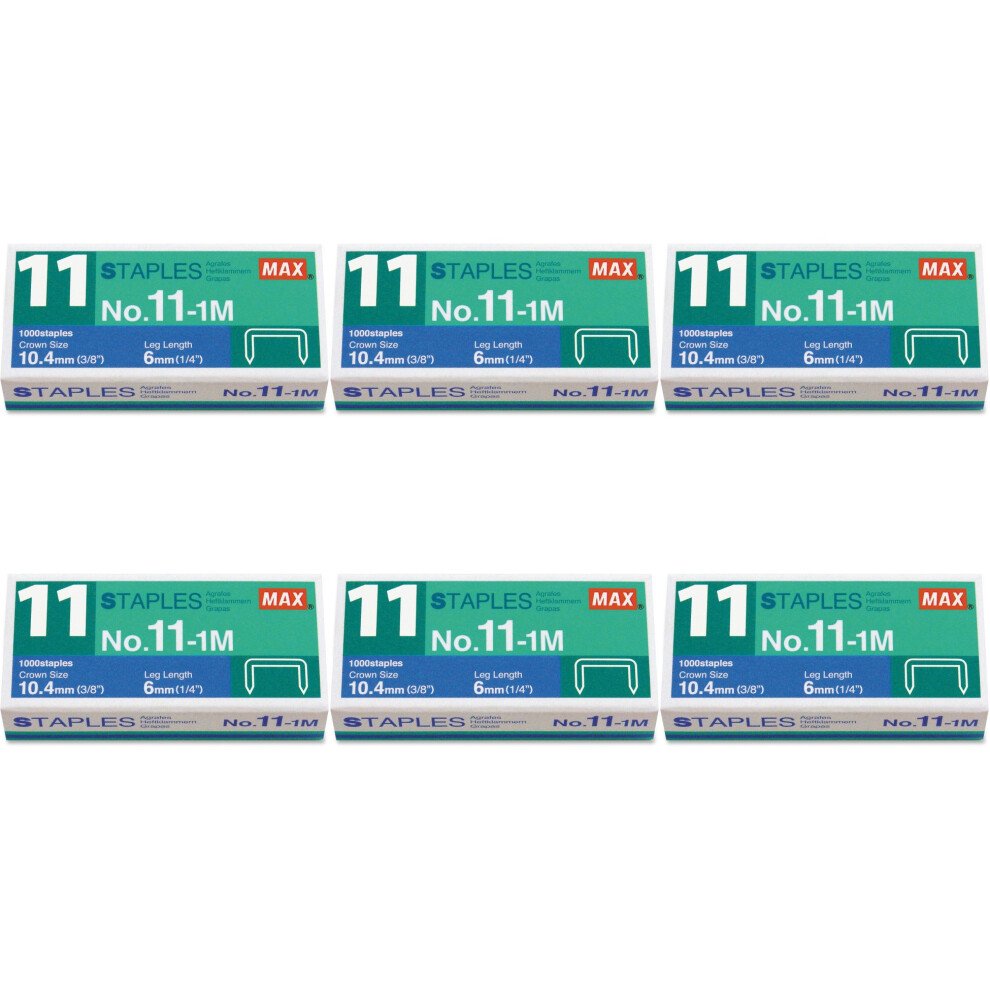 Max No. 11-1M Staples for Vaimo Staplers, 6 Packs