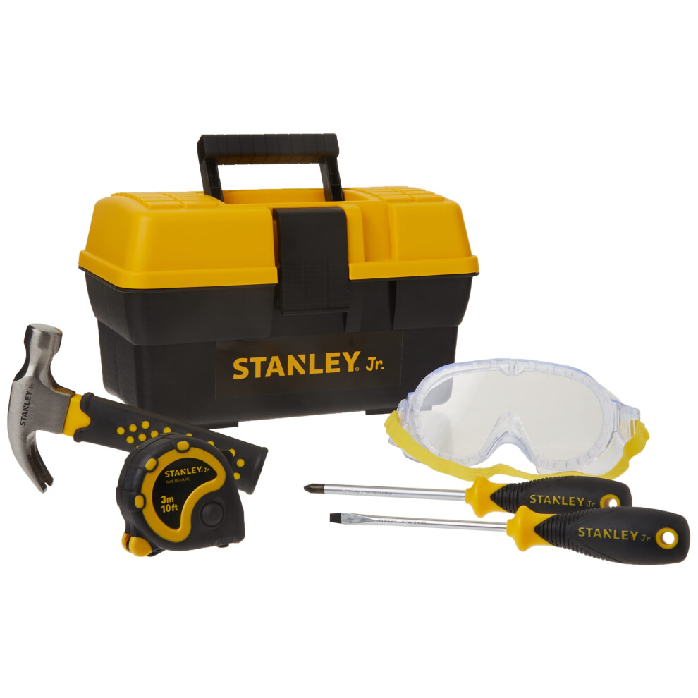 Stanley Jr. - Tool Box and 5 pcs Set of Tools, Tool Set Ages 5+ (TBS001-05-SY), Mixed
