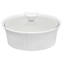 CorningWare Γαλλικό Λευκό 1.5-Λιτρό Στρογγυλό Ταψί με Γυάλινο Καπάκι