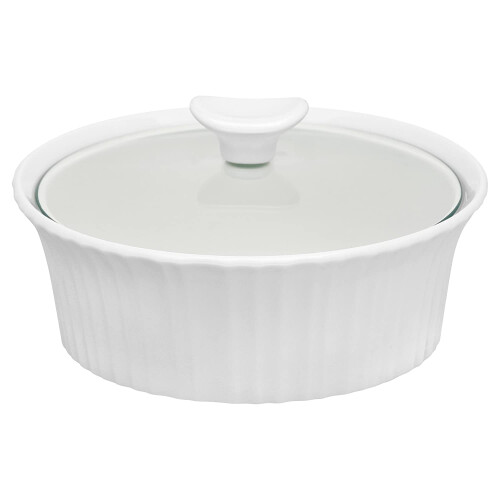 CorningWare Γαλλικό Λευκό 1.5-Λιτρό Στρογγυλό Ταψί με Γυάλινο Καπάκι