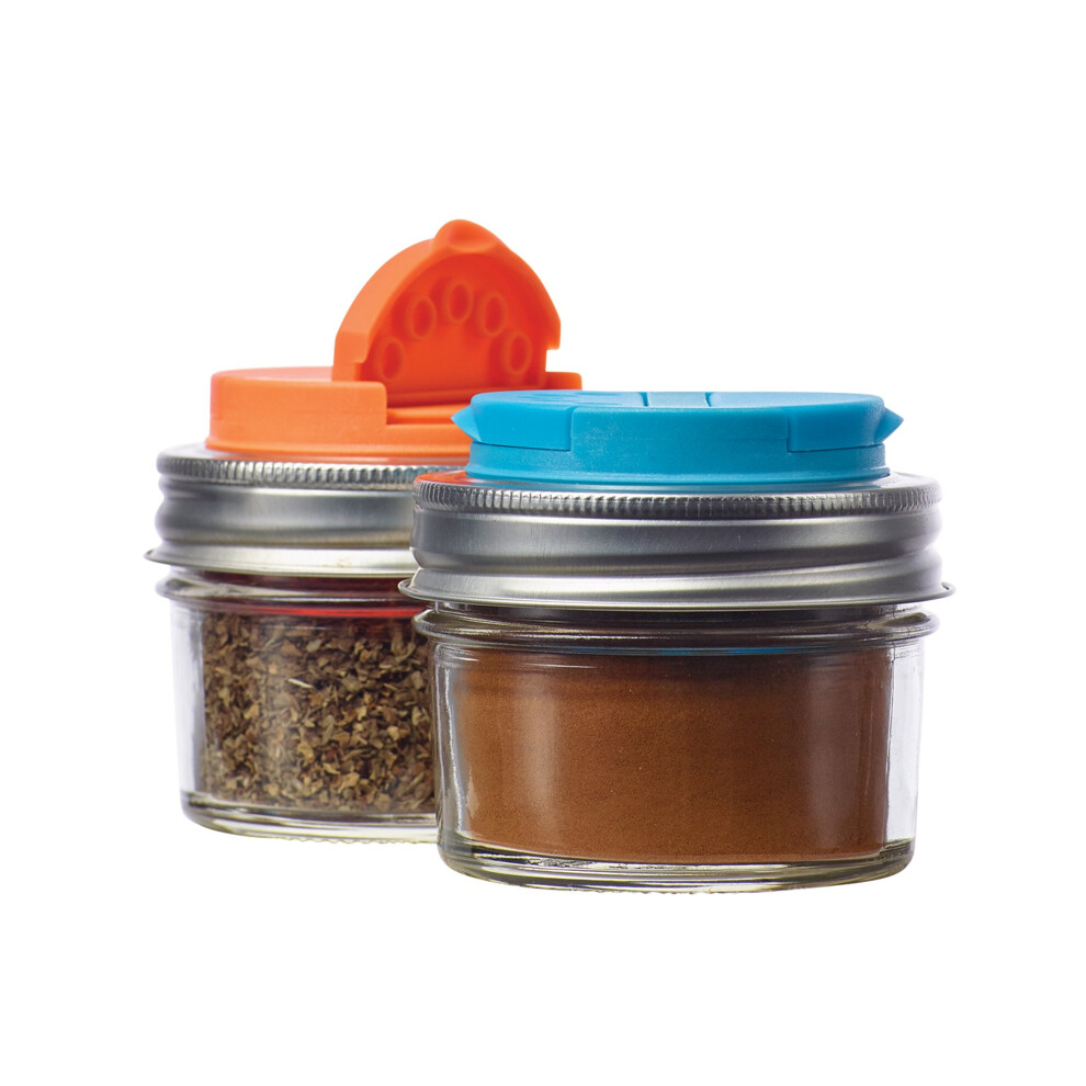 Jarware Spice Lids for Regular Mouth Mason Jars, Set of 2, Orange and