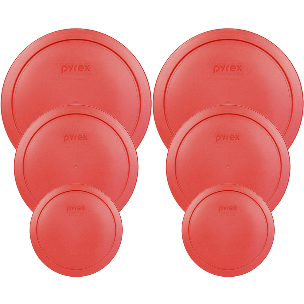 Pyrex Round Storage cover, Replacement Lids for glass Bowl, 2 (67) cup Red Lids, 2 (4) cup Red Lids, 2 (2) cup Red Lids, 6 Lids Total