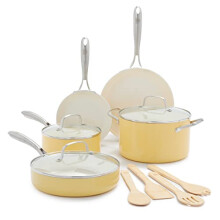 greenLife Artisan Non-Stick 12 Piece cookware Set, PFAS Free, Yellow