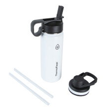 ThermoFlask 18 oz Nerezová ocelová láhev s dvojitou stěnou a víčky, Bílá