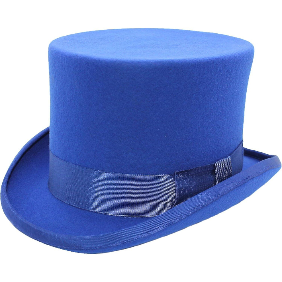 (Blue, XXL) Hand Made Wool Top Hat Satin Lined Small To Xxl