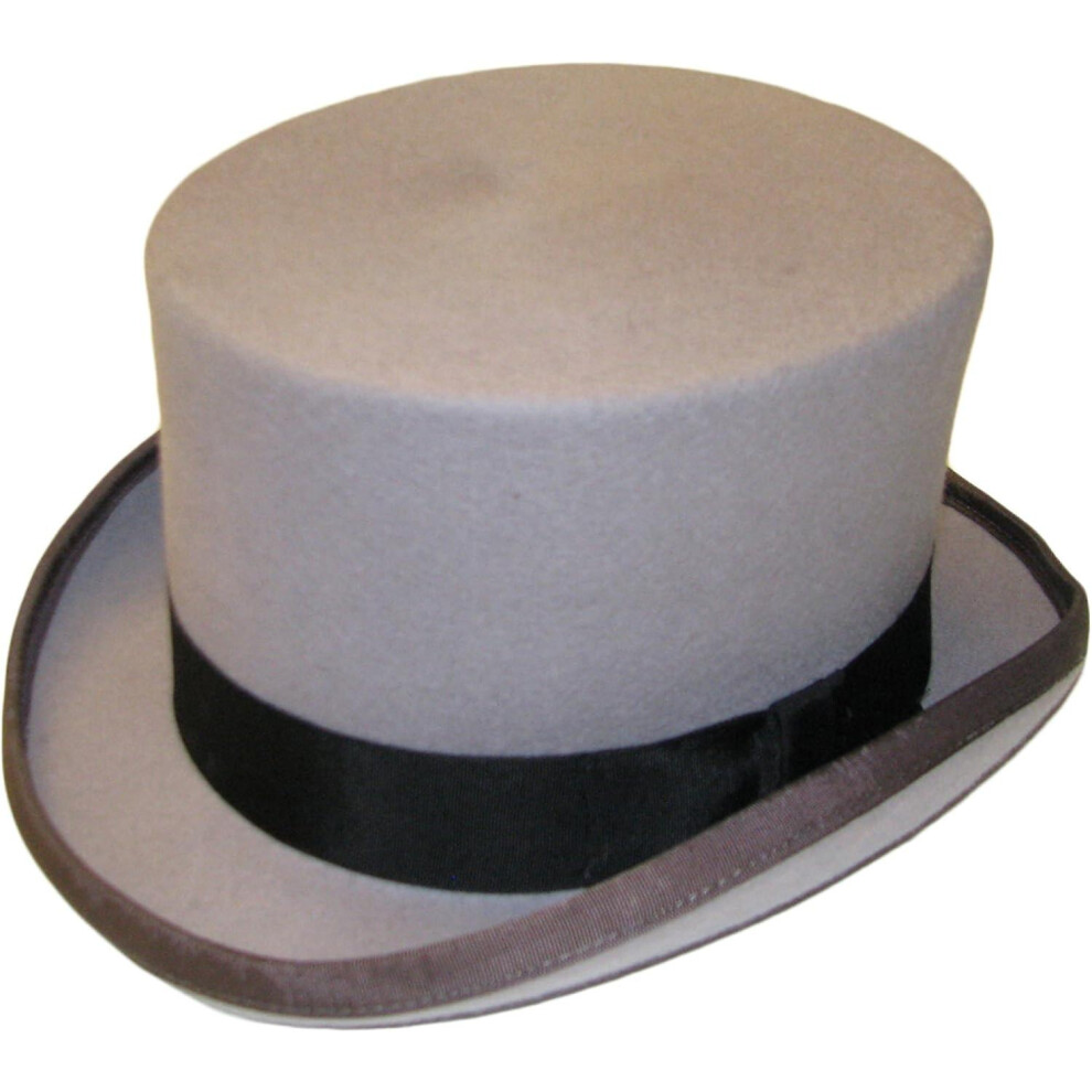 (Grey, XXL) Hand Made Wool Top Hat Satin Lined Small To Xxl