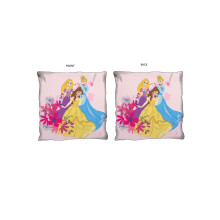 Disney Princess Floral Cushion 40cm x 40cm Pink Floral Design featuring Belle, Cinderella & Rapunzel, Pre-filled, Sponge Clean, Official Merchandise