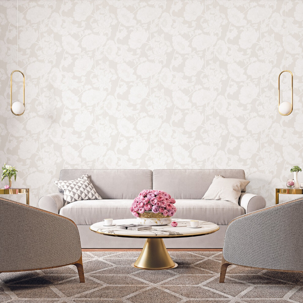 B&Q - Ekbacka Collection White Papaver Large Floral Trail Wallpaper Roll - Image 2