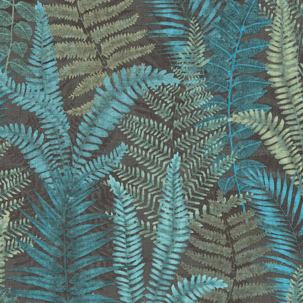 (Blue/Green/Black) Famous Garden Fern Leaves Vinyl Wallpaper As Creation 4051315607923