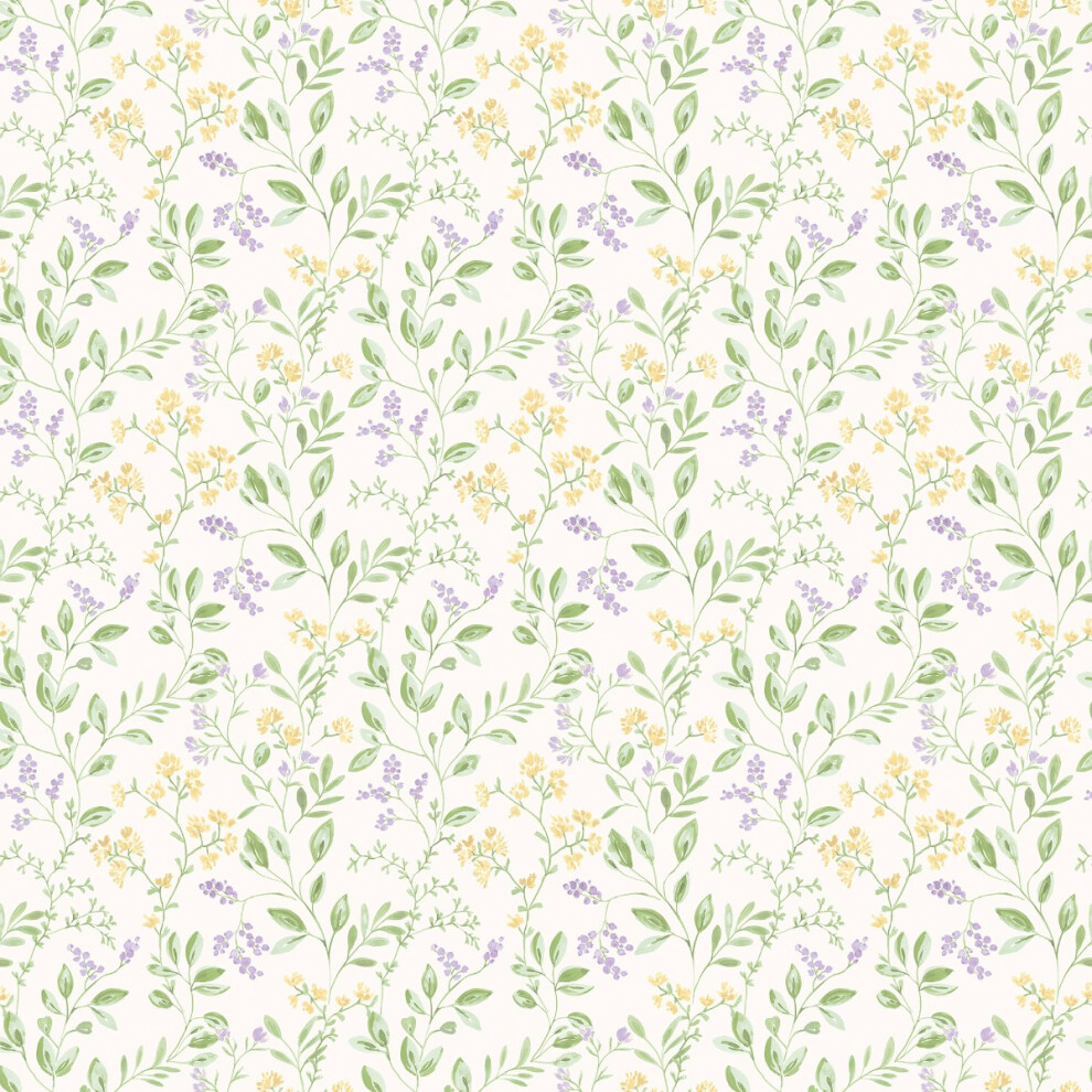 (Lilac Yellow Green) Just Kitchens Spring Leaf Trail Wallpaper Galerie 5055430054562