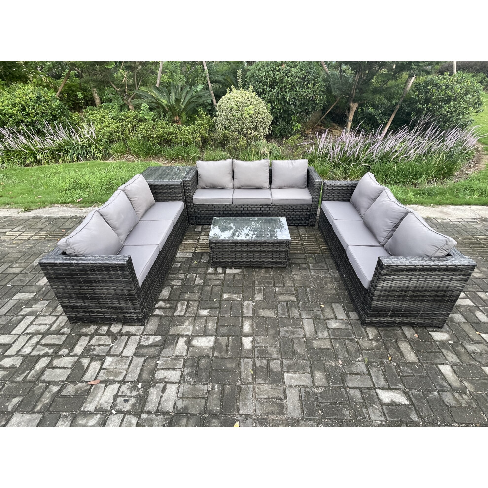 B&Q - 9 Seater Outdoor Lounge Sofa Set Wicker Pe Rattan Garden Furniture Set With Oblong Coffee Table Side Table - Image 3