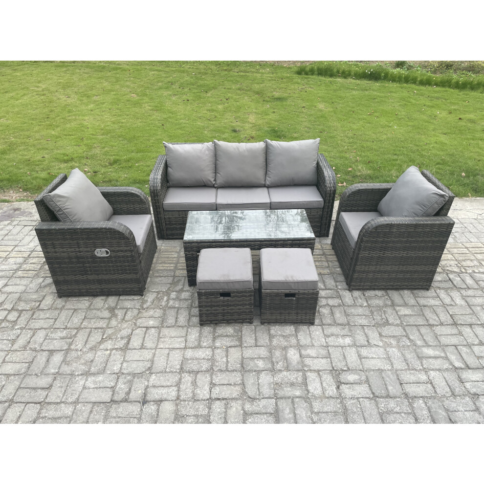 Fimous 7 Seater Outdoor Garden Furniture Sets Wicker Rattan Furniture Sofa Sets With Rectangular Coffee Table Reclining Chair Brown
