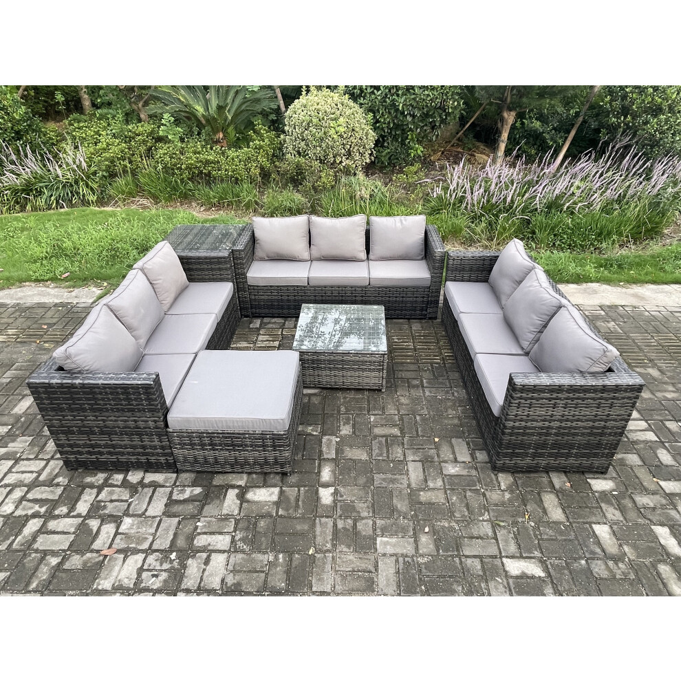 B&Q - Outdoor Rattan Garden Furniture Set 10 Seater Patio Lounge Sofa Set With Side Table Square Coffee Table Big Footstool - Image 3