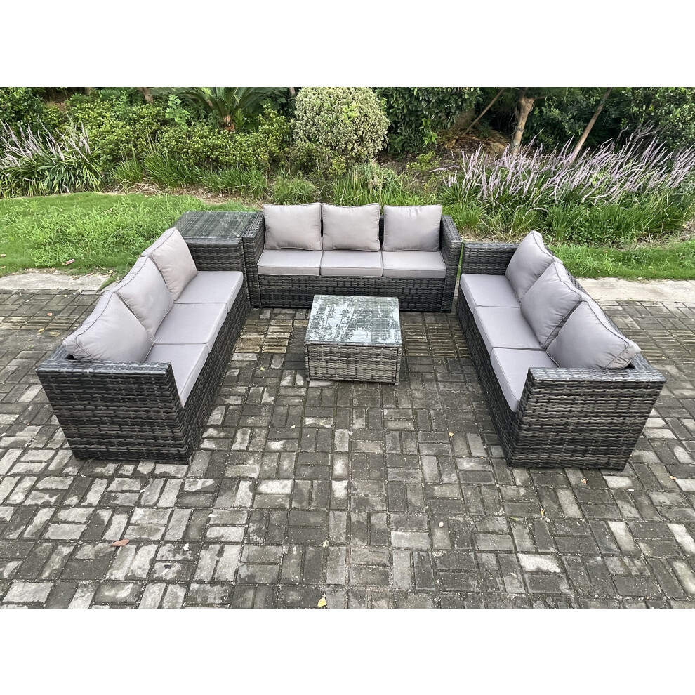 Fimous Unisex Dark Grey Rattan Garden Furniture Set Seater Patio Outdoor Lounge Sofa Set With Side Table Square Coffee Table Mixed Size 9 - Image 3