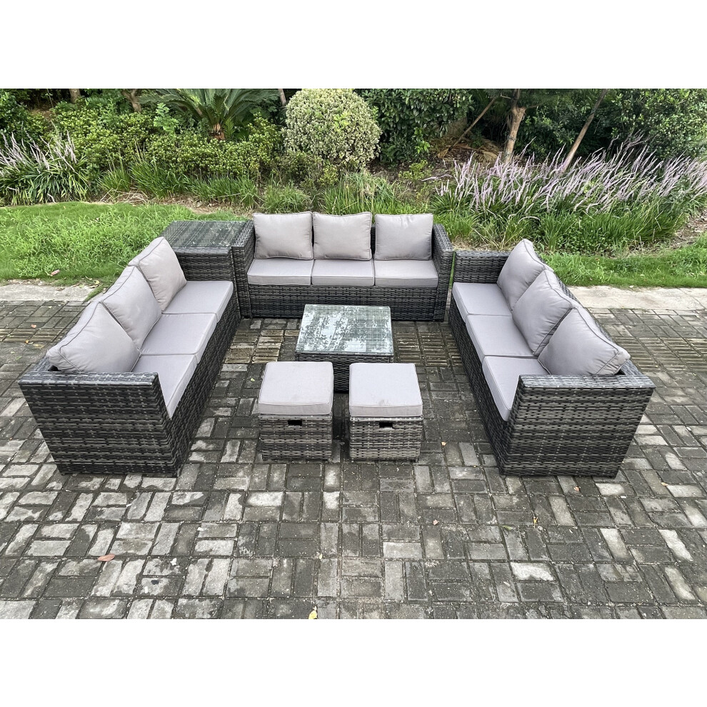 B&Q - 11 Seater Outdoor Rattan Garden Furniture Set Patio Lounge Sofa Set With Side Table Square Coffee Table - Image 3