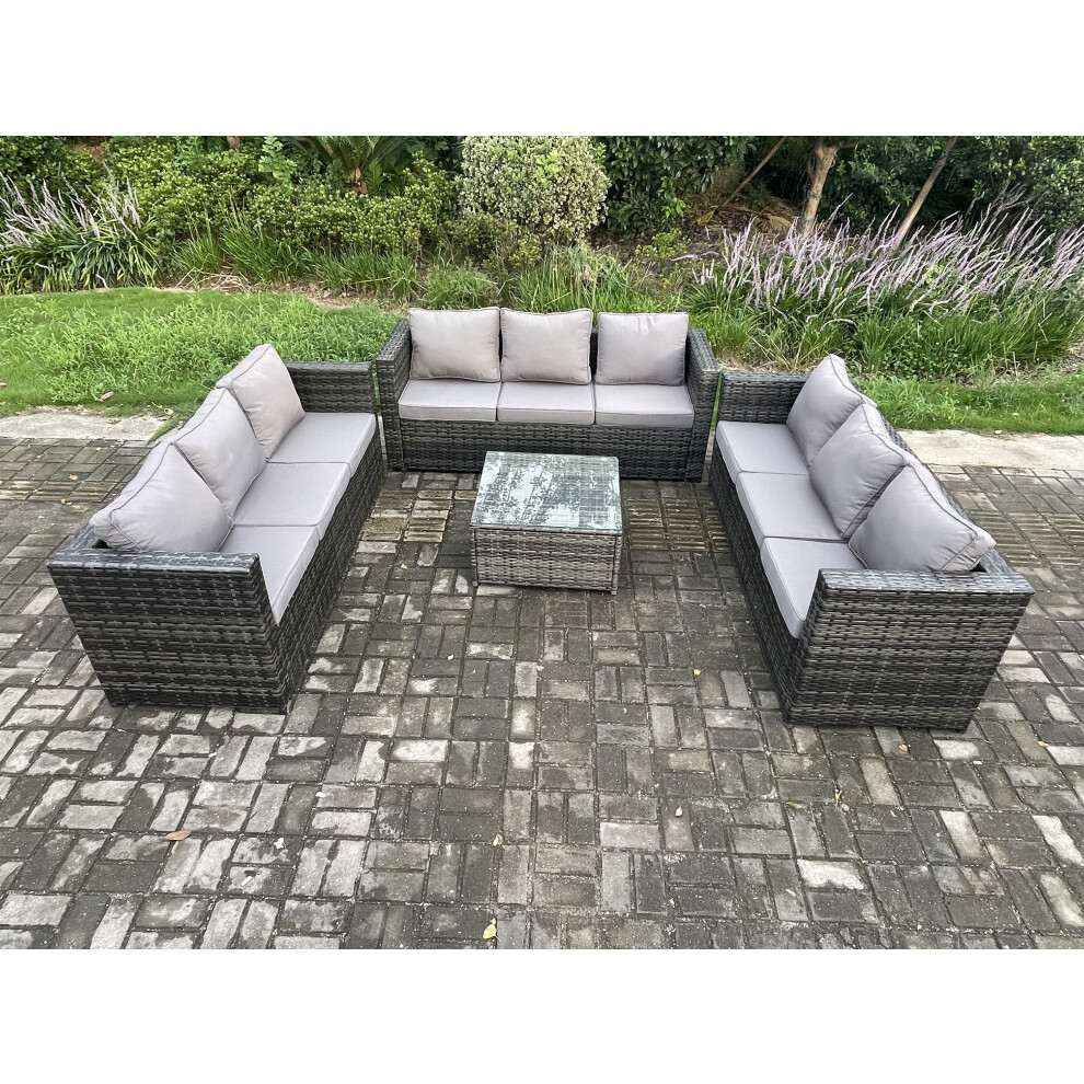 Fimous 9 Seater Rattan Garden Furniture Set Patio Outdoor Lounge Sofa Set with Square Coffee Table Dark Grey Mixed-image-OPC-PDPDVWN-NEW