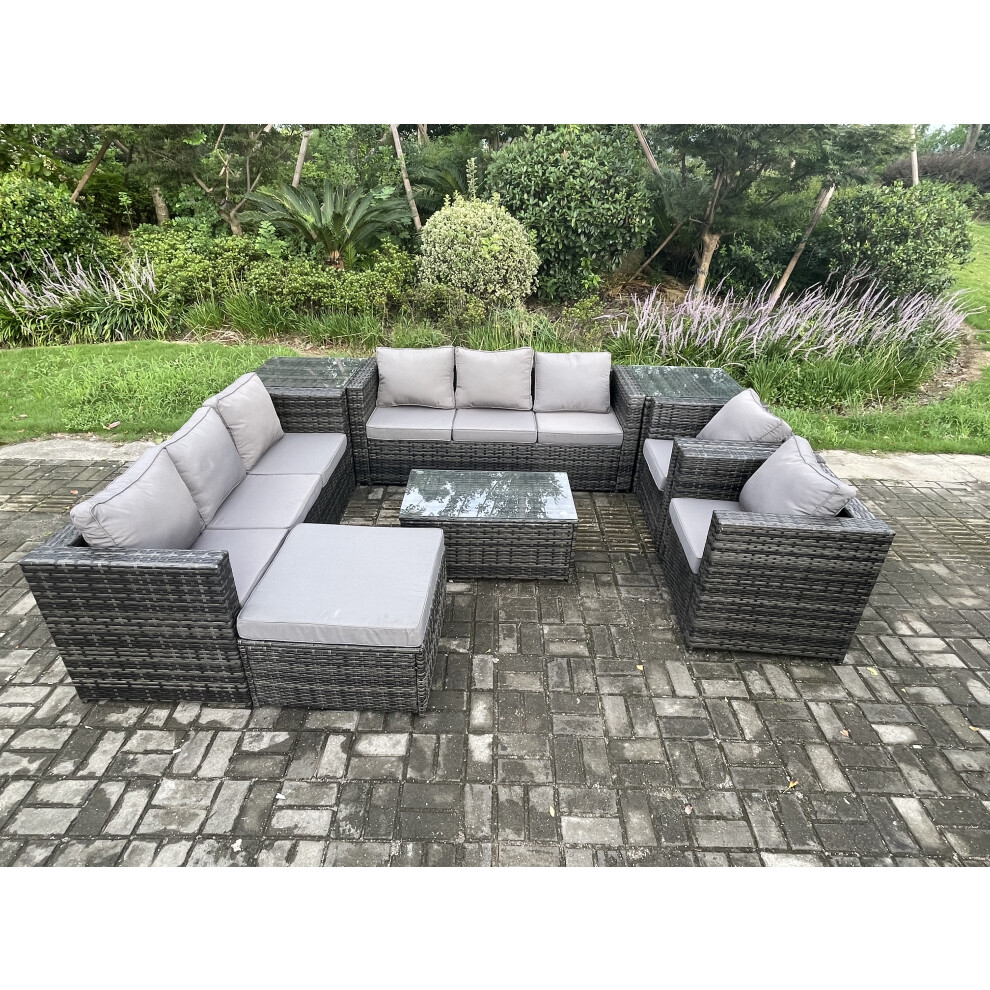 Fimous Outdoor Lounge Sofa Set Wicker Pe Rattan Garden Furniture Set With 2 Armchairs Oblong Coffee Table 2 Side Tables