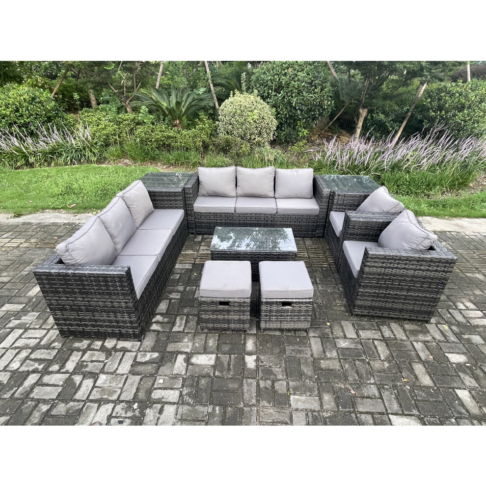 Fimous Outdoor Lounge Sofa Set Wicker Pe Rattan Garden Furniture Set With 2 Armchairs Oblong Coffee Table 2 Side Table