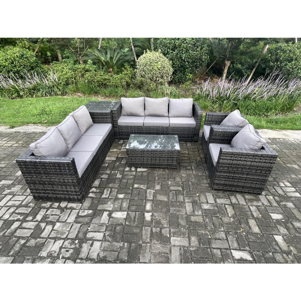 B&Q - 8 Seater Outdoor Lounge Sofa Set Wicker Pe Rattan Garden Furniture Set With 2 Armchair Oblong Coffee Table Side Table - Image 3