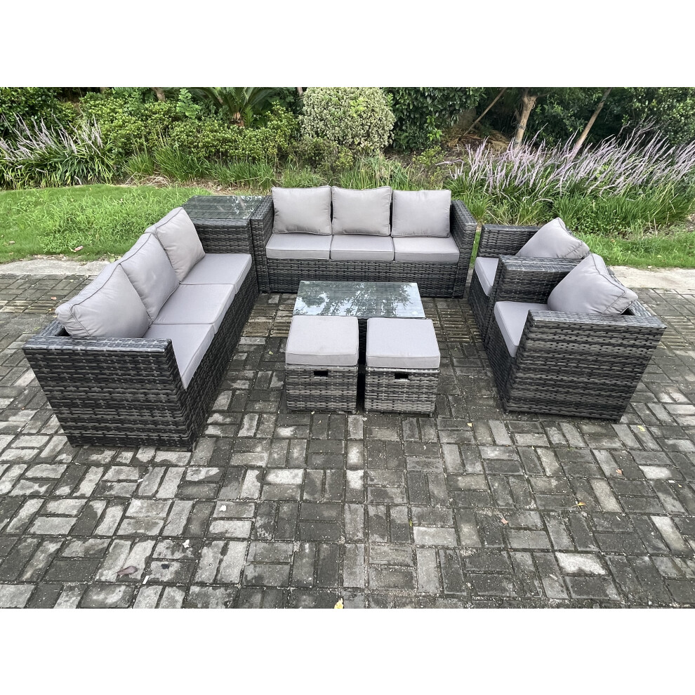 Fimous Outdoor Lounge Sofa Set Wicker Pe Rattan Garden Furniture Set With 2 Armchairs Oblong Coffee Table Side Table