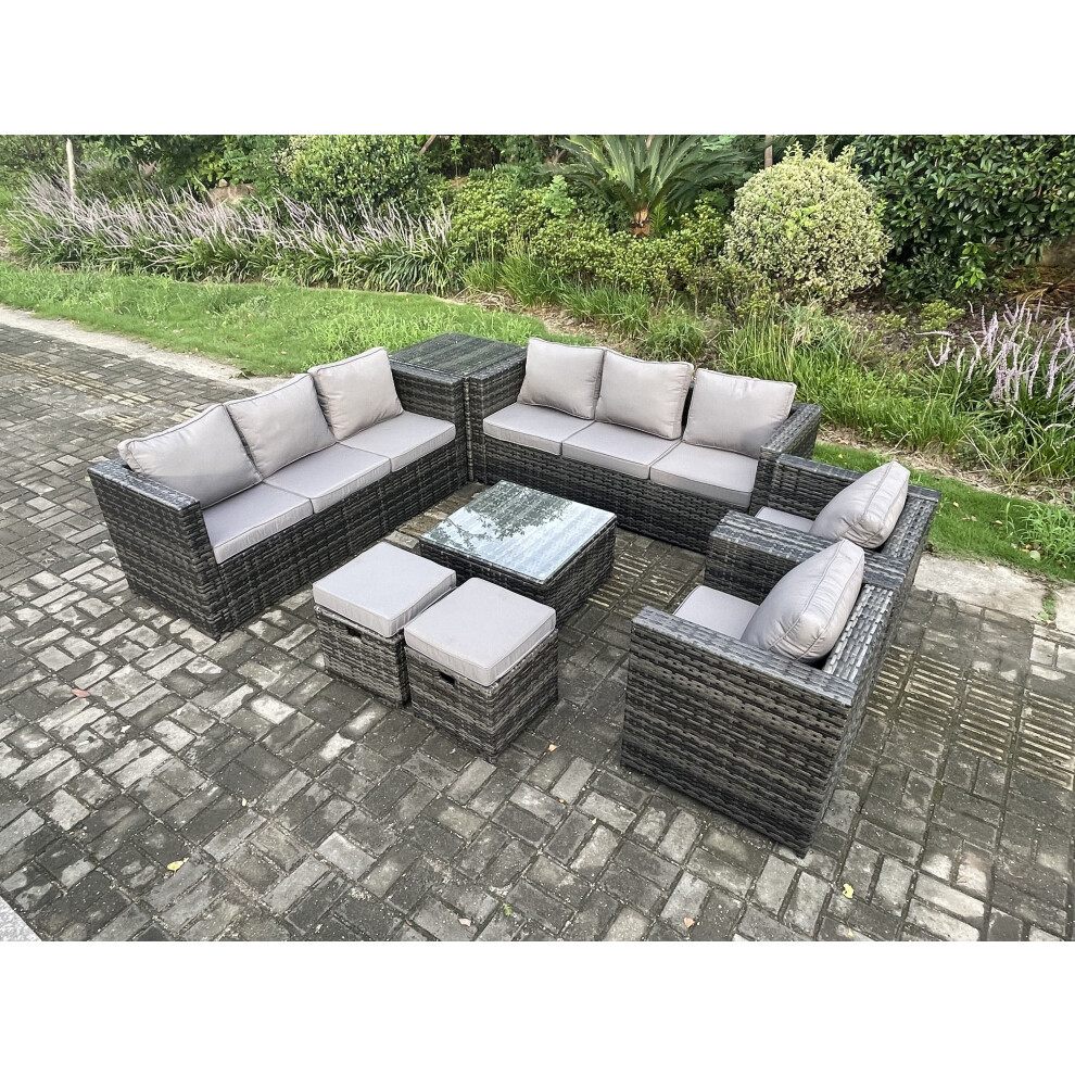 Fimous 10-Seater Rattan Patio Set With 2 Armchairs & Coffee Table - Dark Grey - Image 3