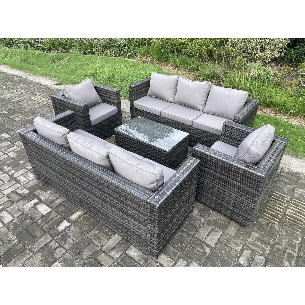 Fimous Dark/Grey Wicker Pe Rattan Sofa Set Outdoor Patio Garden Furniture With 2 Armchairs Oblong Coffee Table Mixed - Image 3