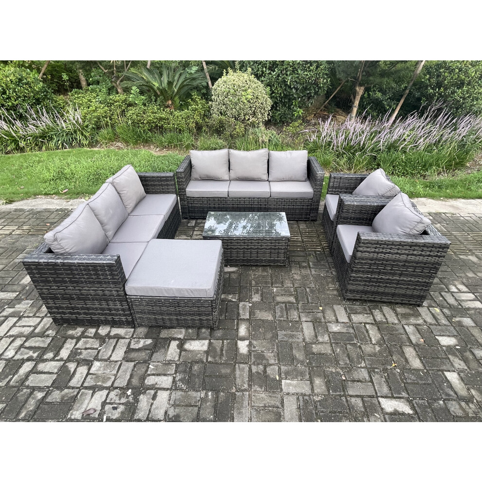 B&Q - Outdoor Lounge Sofa Set Wicker Pe Rattan Garden Furniture Set With 2 Armchair Coffee Table Big Footstool Dark Grey Mixed - Image 3