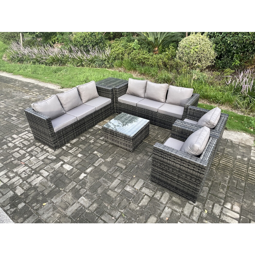 B&Q - 8 Seater Rattan Garden Furniture Set Patio Outdoor Lounge Sofa Set With 2 Armchairs Side Table Square Coffee Table - Image 3